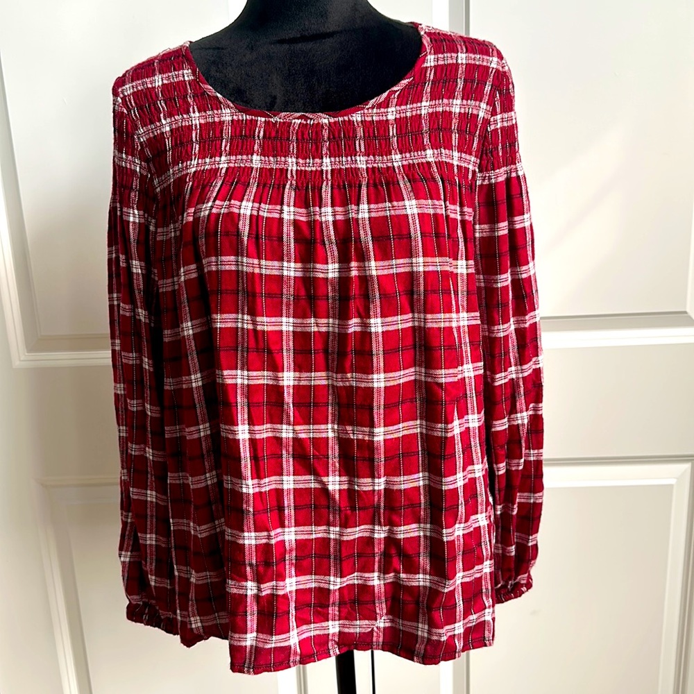 Jane and Delancey Red Plaid Long Sleeve Blouse